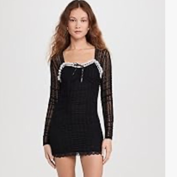 NWT Love Shack Fancy Evangelina Black Lace Mini Dress Size X Small - Picture 2 of 10